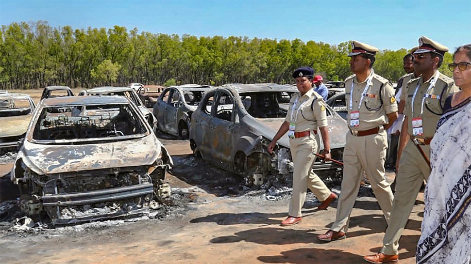 Overheated silencer of vehicle may have caused Aero India fire; Nirmala Sitharaman inspects site