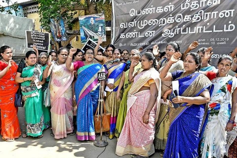 Members of the Madurai District Women’s Federation protested the recent surge in sexual violence