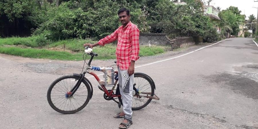 S Baskaran with his electric cycle.